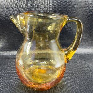 Vintage Hand Blown Amber Gold Pitcher Carafe Jug Hand Made Glassware Pitcher VTG